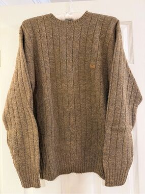 Les Copains Men's Ribbed Taupe Crewneck Sweater